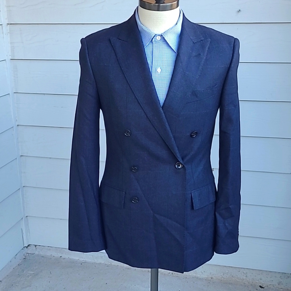 J CREW Ludlow Dark Grey Windowpane Plaid DOUBLE BREASTED Sz 38 R Sport Coat